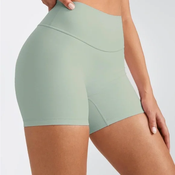 High-Waist Sage Green Bike Shorts for Women - Picture 3 of 5